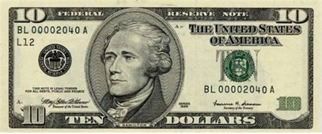 10달러 지폐 속 초상화의 인물인 알렉산더 해밀턴