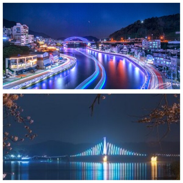 통영시 운하교(위)와 은파호수공원 물빛다리(아래)/사진출처=통영시와 군산시 홈페이지