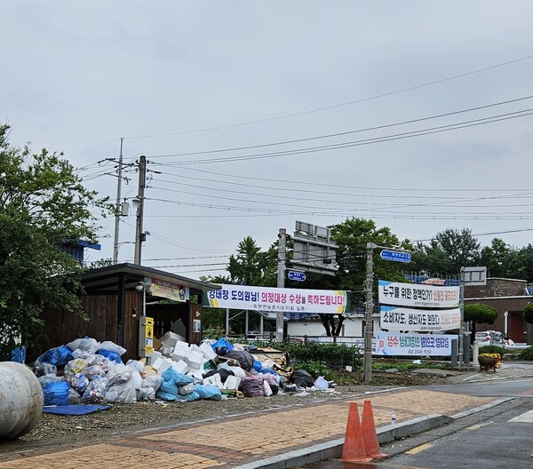 군산시 회현면 도로에 엄청난 쓰레기들이 널려져 있어 시민들의 눈살을 찌푸리게 하고 있다.